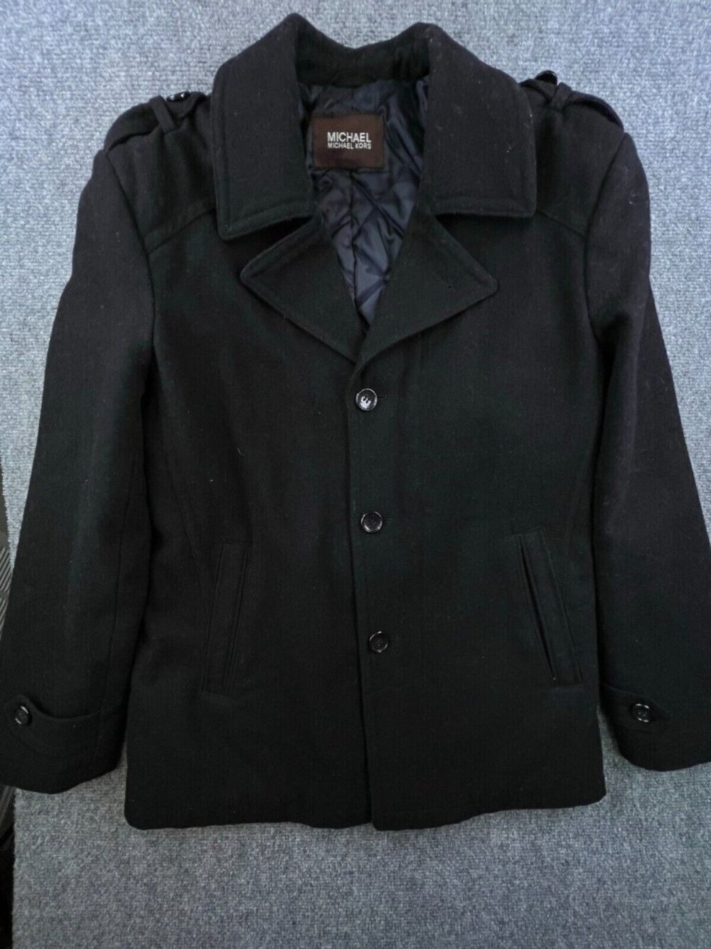 Michael Kors Wool Blend Black Coat Size Medium Button Up Heavy Lined Business